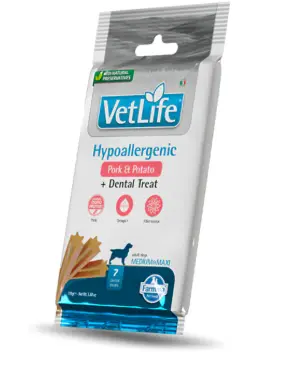 [J25040040] Dental Treat Vet Hypoallergenic Porc et patate Chien adulte Medium/Maxi (110 g) - Farmina