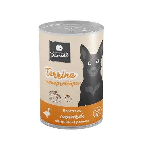 [J25040065] Terrine monoprotéine canard citrouille pomme pour chien (400 g) - Les recettes de Daniel