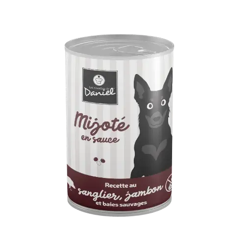 [J25040067] Mijoté sanglier jambon baies sauvages pour chien (400 g) - Les recettes de Daniel