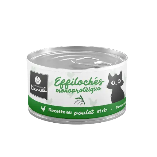 [J25040072] Effiloché de poulet et riz pour chat (85 g) - Les recettes de Daniel