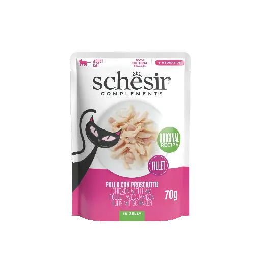 [J25040176] Sachet fraîcheur pour chat en gelée - Poulet avec jambon (70 g) - Schesir