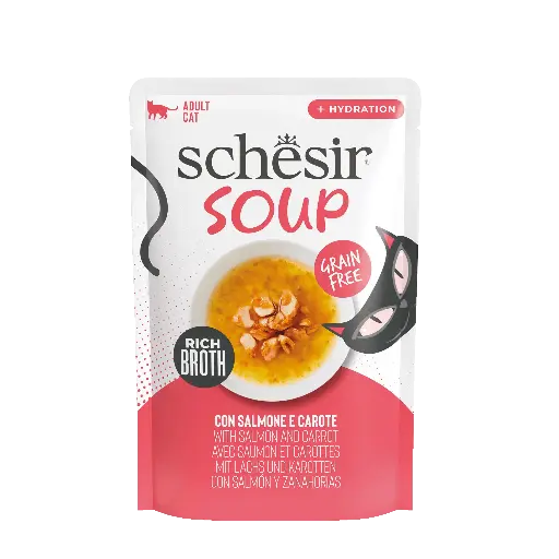 [J25040178] Sachet fraîcheur pour chat "Soup" - Saumon et carottes (40 g) - Schesir