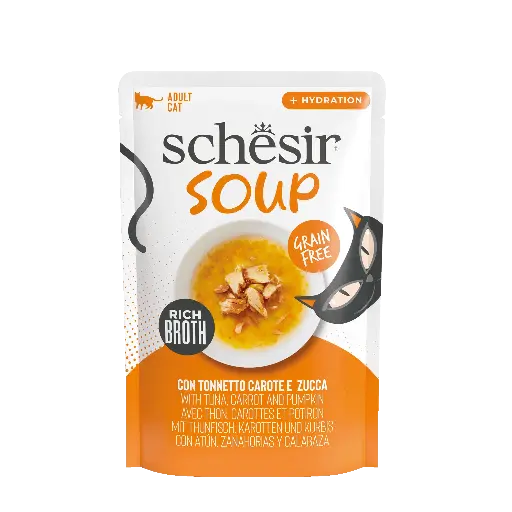 [J25040179] Sachet fraîcheur pour chat "Soup" - Thon, carotte et citrouille (40 g) - Schesir 