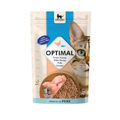 [J25070010] Sachet chat poulet et hareng (85 g) - William's Optimal