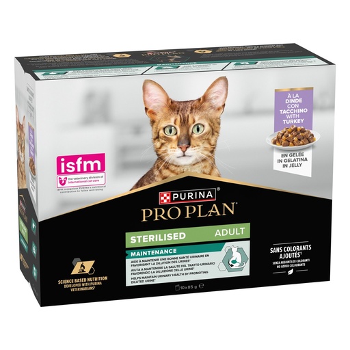 [J25080012] Cat Adult Sterilised Maintenance à la Dinde en gelée (10 sachets 85 g) - Pro Plan