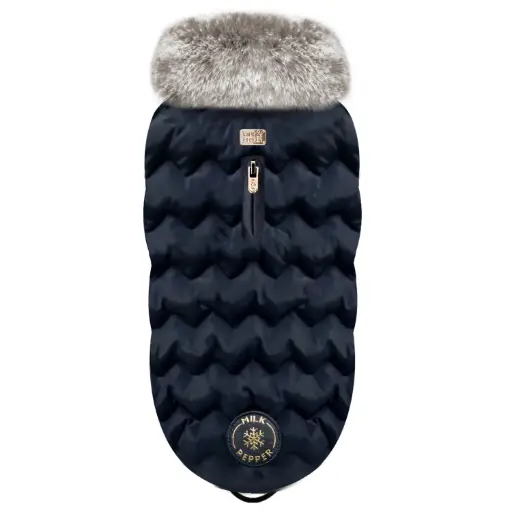 Doudoune ajustable bleu marine avec fourrure beige Tamara - Milk&Pepper